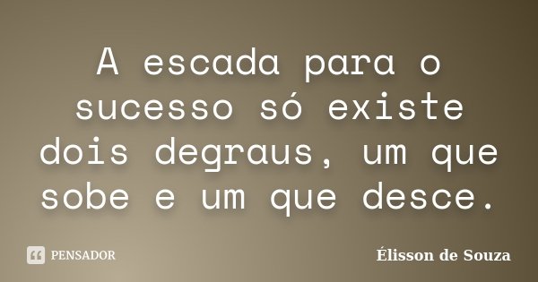 A escada para o sucesso só existe dois degraus, um que sobe e um que desce.... Frase de Élisson de Souza.