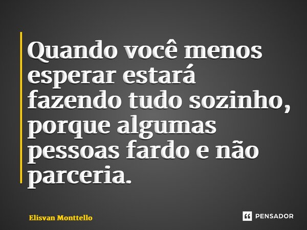 ⁠Quando você menos esperar estará fazendo tudo sozinho, porque algumas pessoas fardo e não parceria.... Frase de Elisvan Monttello.