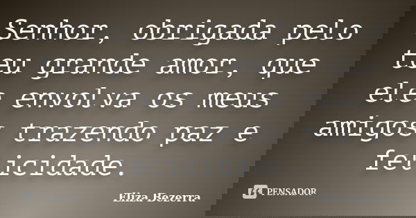 Senhor, obrigada pelo teu grande amor, que ele envolva os meus amigos trazendo paz e felicidade.... Frase de Eliza Bezerra.