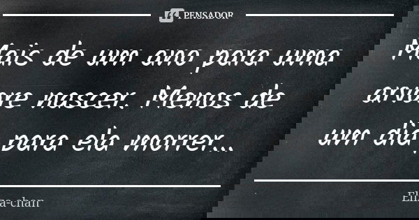 Mais de um ano para uma arvore nascer. Menos de um dia para ela morrer...... Frase de Eliza-chan.