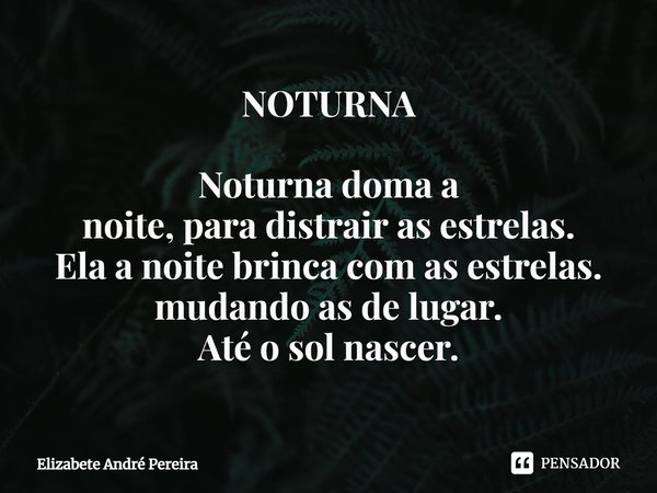 NOTURNA ⁠Noturna doma a noite, para distrair as estrelas. Ela a noite brinca com as estrelas. mudando as de lugar. Até o sol nascer.... Frase de Elizabete André Pereira.