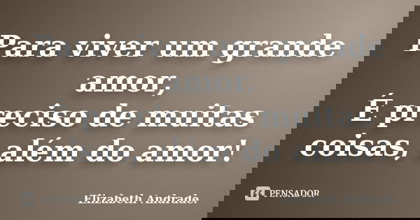 Para viver um grande amor, É preciso de muitas coisas, além do amor!... Frase de Elizabeth Andrade..