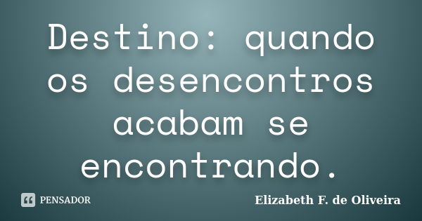 Destino: quando os desencontros acabam se encontrando.... Frase de Elizabeth F. de Oliveira.