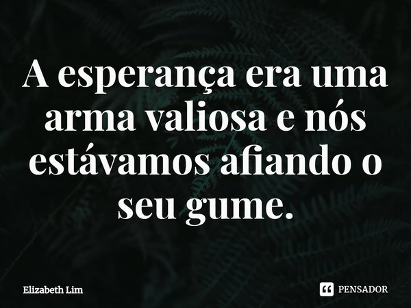 A esperança era uma arma valiosa e nós estávamos afiando o seu gume.... Frase de Elizabeth Lim.