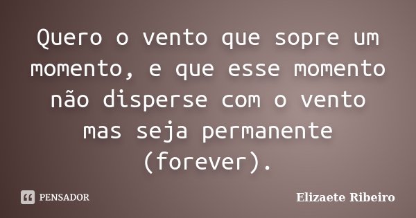 Quero o vento que sopre um momento, e que esse momento não disperse com o vento mas seja permanente (forever).... Frase de Elizaete Ribeiro.