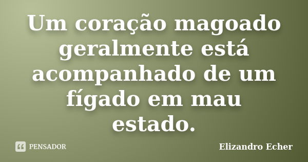 Um coração magoado geralmente está acompanhado de um fígado em mau estado.... Frase de Elizandro Echer.