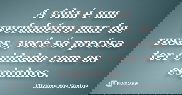 A vida é um verdadeiro mar de rosas, você só precisa ter cuidado com os espinhos.... Frase de Eliziane dos Santos.