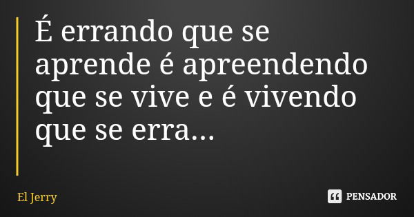 É errando que se aprende é apreendendo que se vive e é vivendo que se erra...... Frase de El Jerry.