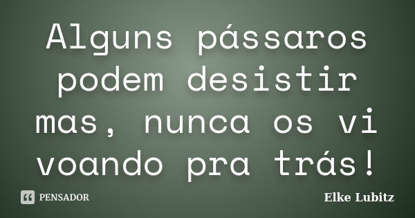 Alguns pássaros podem desistir mas, nunca os vi voando pra trás!... Frase de Elke Lubitz.