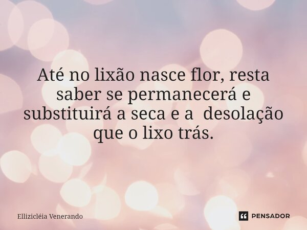 Até no lixão nasce flor, resta saber se permanecerá e substituirá a seca e a desolação que o lixo trás.... Frase de Ellizicléia Venerando.