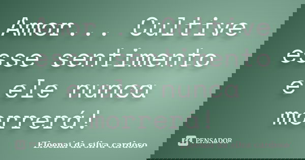 Amor... Cultive esse sentimento e ele nunca morrerá!... Frase de Eloenai da silva cardoso.