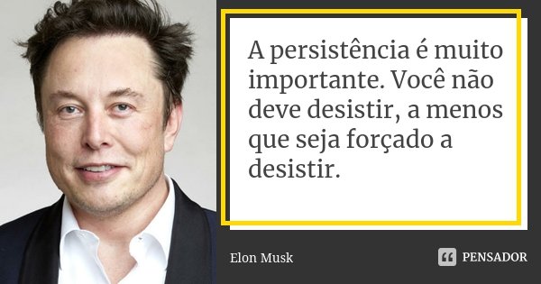 A persistência é muito importante. Você não deve desistir, a menos que seja forçado a desistir.... Frase de Elon Musk.