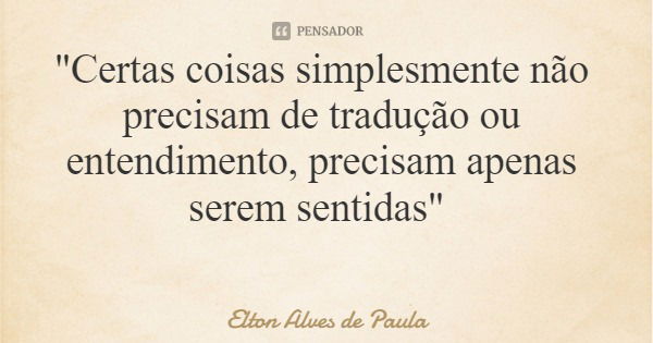 "Certas coisas simplesmente não precisam de tradução ou entendimento, precisam apenas serem sentidas"... Frase de Elton Alves de Paula.
