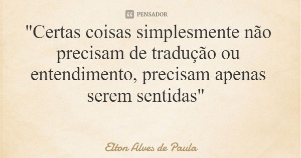 "Certas coisas simplesmente não precisam de tradução ou entendimento, precisam apenas serem sentidas"... Frase de Elton Alves de Paula.