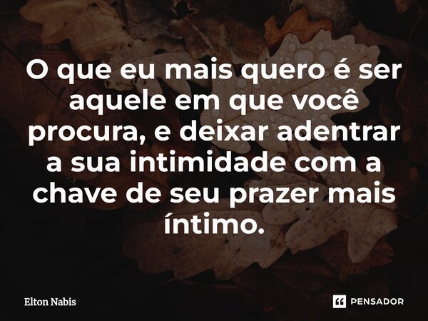 ⁠O que eu mais quero é ser aquele em que você procura, e deixar adentrar a sua intimidade com a chave de seu prazer mais íntimo.... Frase de Elton Nabis.