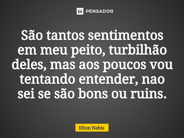⁠São tantos sentimentos em meu peito, turbilhão deles, mas aos poucos vou tentando entender, nao sei se são bons ou ruins.... Frase de Elton Nabis.