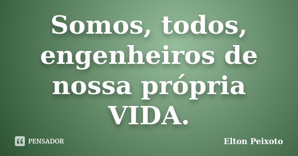 Somos, todos, engenheiros de nossa própria VIDA.... Frase de Elton Peixoto.