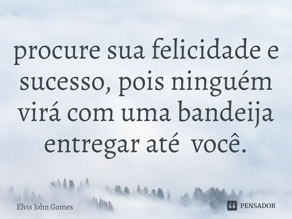 ⁠procure sua felicidade e sucesso, pois ninguém virá com uma bandeija entregar até você.... Frase de Elvis John Gomes.