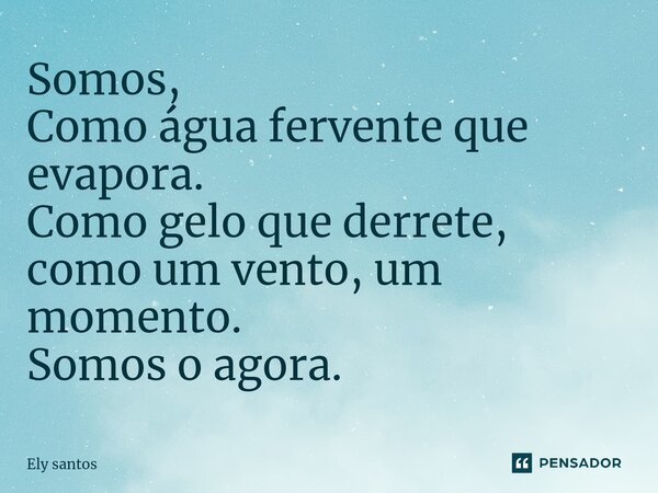 Somos, Como água fervente que evapora. Como gelo que derrete, como um vento, um momento. Somos o agora.... Frase de Ely santos.