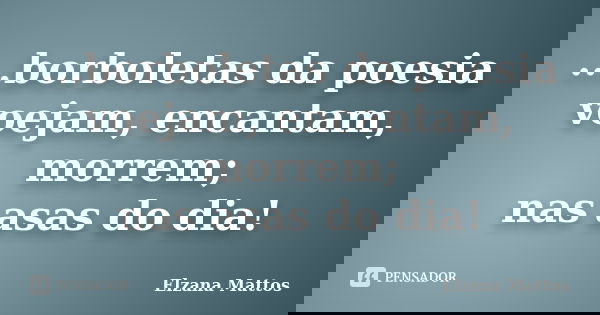 ...borboletas da poesia voejam, encantam, morrem; nas asas do dia!... Frase de Elzana Mattos.