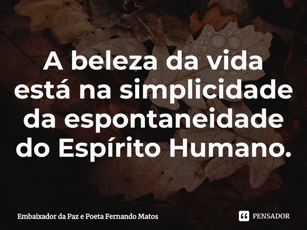 ⁠A beleza da vida está na simplicidade da espontaneidade do Espírito Humano.... Frase de Embaixador da Paz e Poeta Fernando Matos.