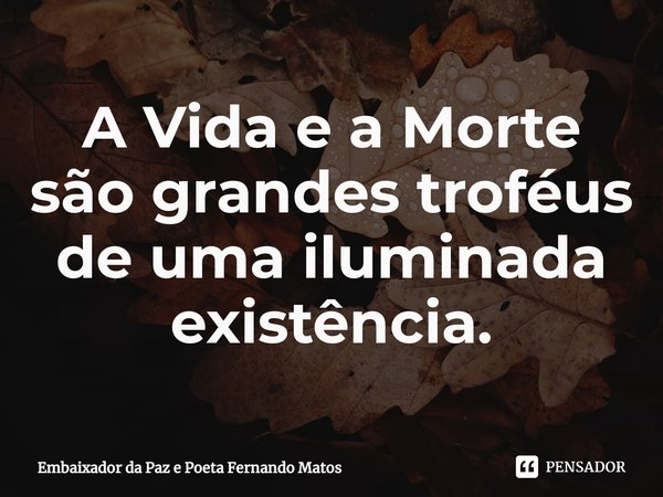 ⁠A Vida e a Morte são grandes troféus de uma iluminada existência.... Frase de Embaixador da Paz e Poeta Fernando Matos.