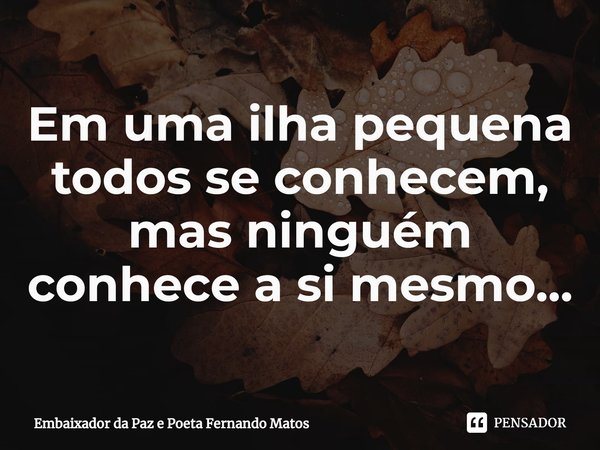 ⁠Em uma ilha pequena todos se conhecem, mas ninguém conhece a si mesmo...... Frase de Embaixador da Paz e Poeta Fernando Matos.