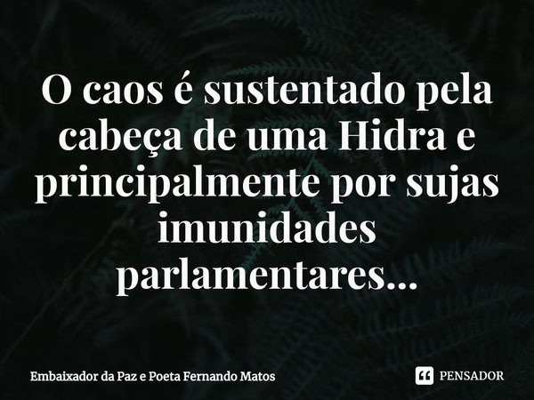 ⁠O caos é sustentado pela cabeça de uma Hidra e principalmente por sujas imunidades parlamentares...... Frase de Embaixador da Paz e Poeta Fernando Matos.