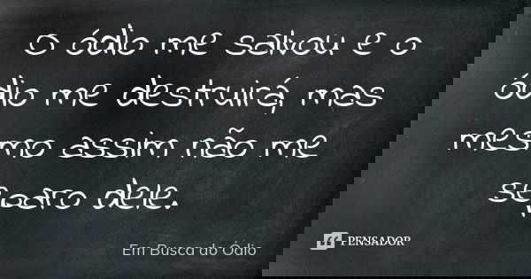 O ódio me salvou e o ódio me destruirá, mas mesmo assim não me separo dele.... Frase de Em Busca do Ódio.