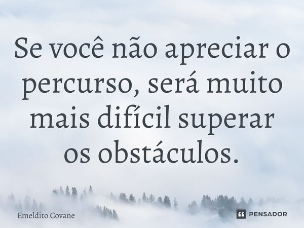 ⁠Se você não apreciar o percurso, será muito mais difícil superar os obstáculos.... Frase de Emeldito Covane.
