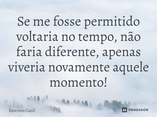 Se me fosse permitido voltaria no tempo, não faria diferente, apenas viveria novamente aquele momento!... Frase de Emerson Canil.