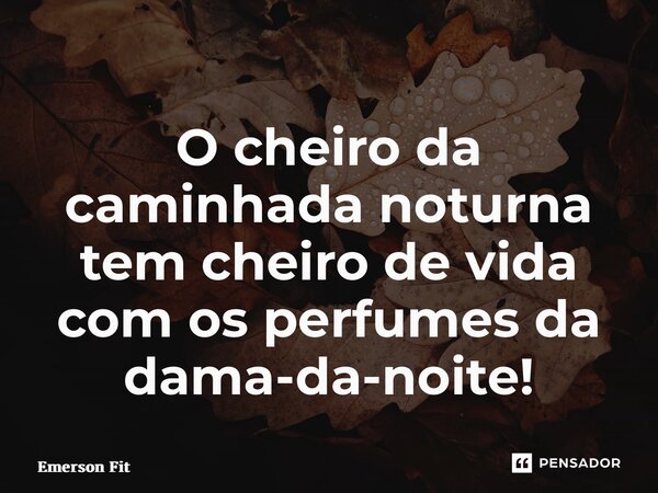 O ⁠cheiro da caminhada noturna tem cheiro de vida com os perfumes da dama-da-noite!... Frase de Emerson fit.