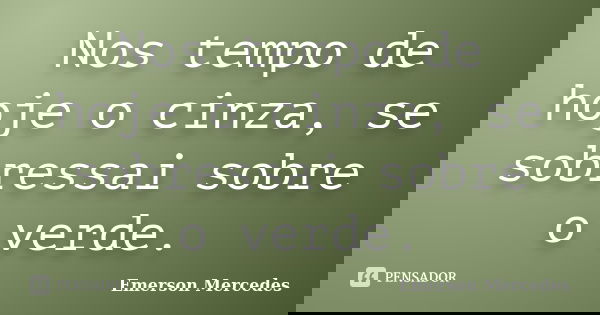 Nos tempo de hoje o cinza, se sobressai sobre o verde.... Frase de Emerson Mercedes.
