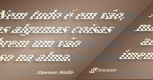 Nem tudo é em vão, mas algumas coisas abrem um vão imenso na alma.... Frase de Emerson Mollin.