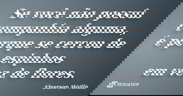 Se você não possui companhia alguma, é porque se cercou de espinhos em vez de flores.... Frase de Emerson Mollin.