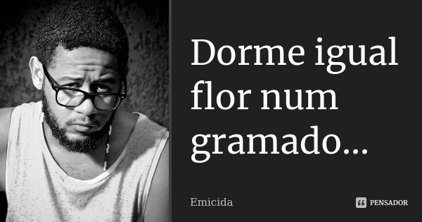 Dorme igual flor num gramado...... Frase de Emicida.