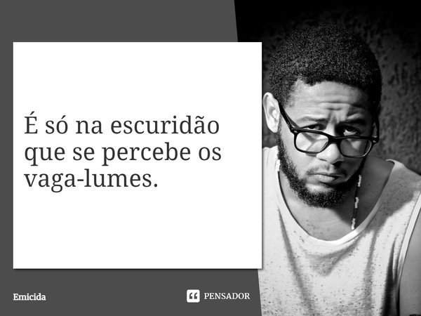 É só na escuridão que se percebe os vaga-lumes.... Frase de Emicida.