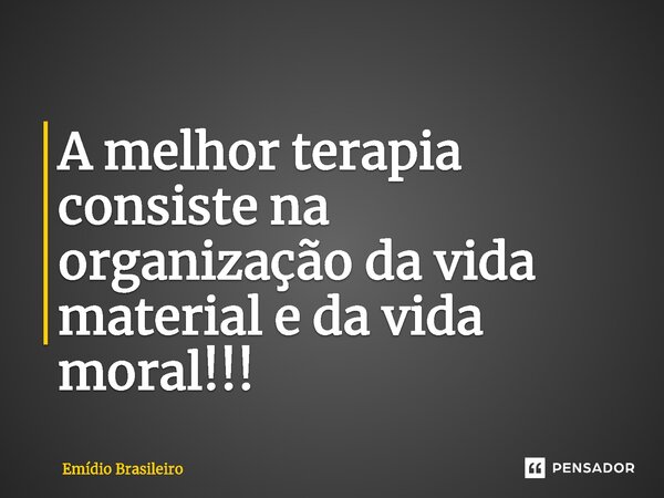 ⁠A melhor terapia consiste na organização da vida material e da vida moral!!!... Frase de Emídio Brasileiro.