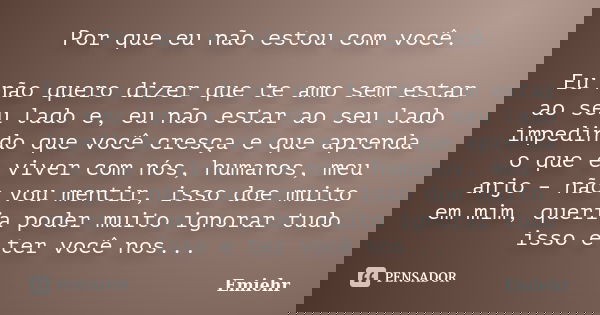 Por que eu não estou com você. Eu não quero dizer que te amo sem estar ao seu lado e, eu não estar ao seu lado impedindo que você cresça e que aprenda o que é v... Frase de Emiehr.