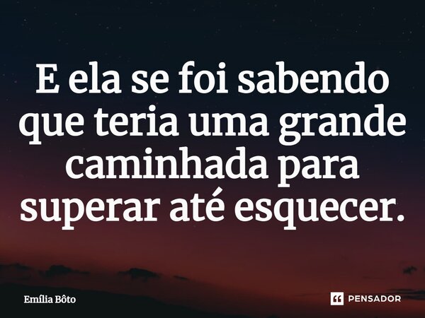 ⁠E ela se foi sabendo que teria uma grande caminhada para superar até esquecer.... Frase de Emília Bôto.