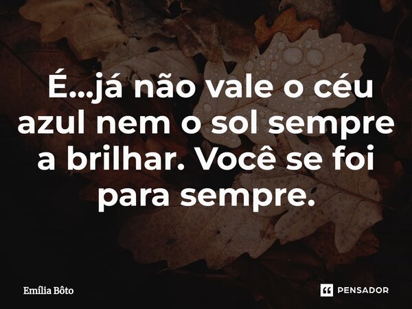 ⁠ É...já não vale o céu azul nem o sol sempre a brilhar. Você se foi para sempre.... Frase de Emília Bôto.