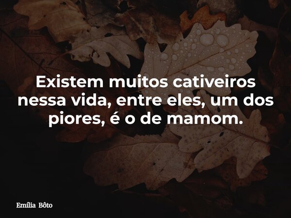 Existem muitos cativeiros nessa vida, entre eles, um dos piores, é o de mamom.... Frase de Emília Bôto.