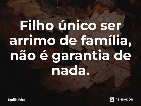 ⁠Filho único ser arrimo de família, não é garantia de nada.... Frase de Emília Bôto.