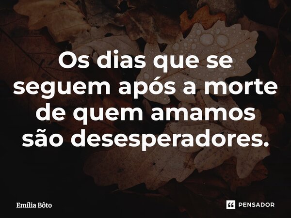 ⁠Os dias que se seguem após a morte de quem amamos são desesperadores.... Frase de Emília Bôto.