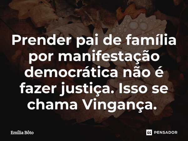 Prender pai de família por manifestação democrática não é fazer justiça. Isso se chama Vingança. ⁠... Frase de Emília Bôto.