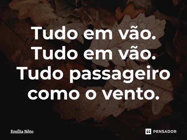 ⁠Tudo em vão. Tudo em vão. Tudo passageiro como o vento.... Frase de Emília Bôto.