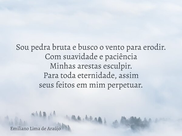 Sou pedra bruta e busco o vento para erodir. Com suavidade e paciência Minhas arestas esculpir. Para toda eternidade, assim seus feitos em mim perpetuar.... Frase de Emiliano Lima de Araújo.