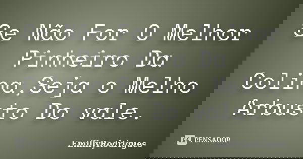 Se Não For O Melhor Pinheiro Da Colina,Seja o Melho Arbusto Do vale.... Frase de EmillyRodrigues.