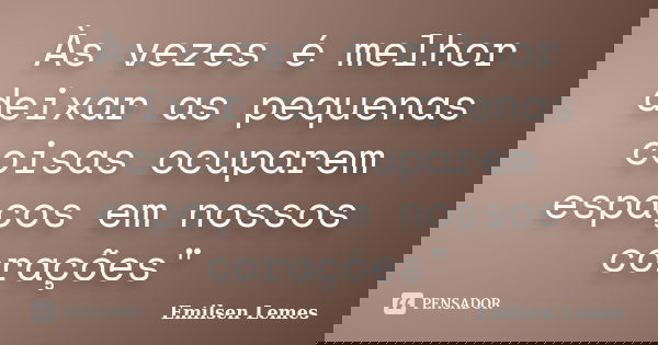 Às vezes é melhor deixar as pequenas coisas ocuparem espaços em nossos corações"... Frase de Emilsen Lemes.