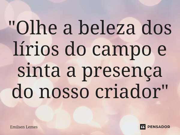 "Olhe a beleza dos lírios do campo e sinta a presença do nosso criador"⁠... Frase de Emilsen Lemes.